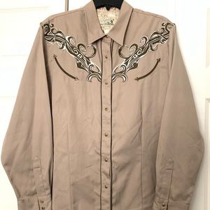 Vintage Roper Texas longhorn Western Mens 1XL Pearl Snap Up Button Long Sleeves